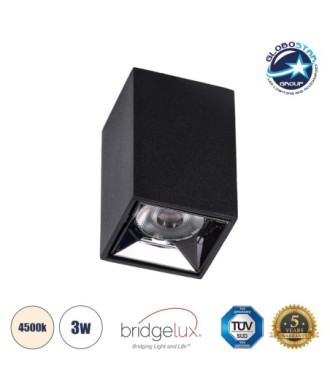 GLOBOSTAR® LUMINAR 60320 Downlight Σποτ LED 3W 420lm 36° AC 220-240V IP20 Φυσικό Λευκό 4500K - Osram SMD Chip & TÜV SÜD Driver - Μαύρο Ματ - Μ4.2 x Π4.2 x Υ6.6cm - 5 Χρόνια Εγγύηση